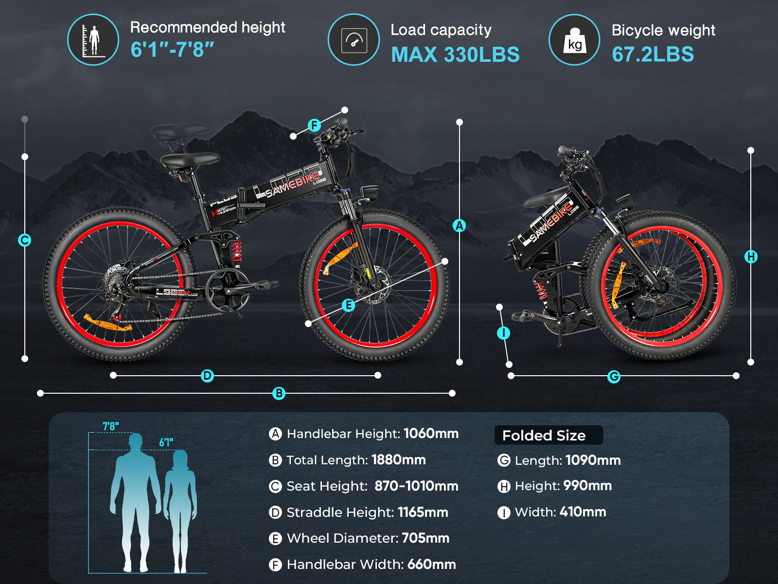 SAMEBIKE LO26 Plus 1000W | Vélo électrique tout-terrain 48V 15Ah
