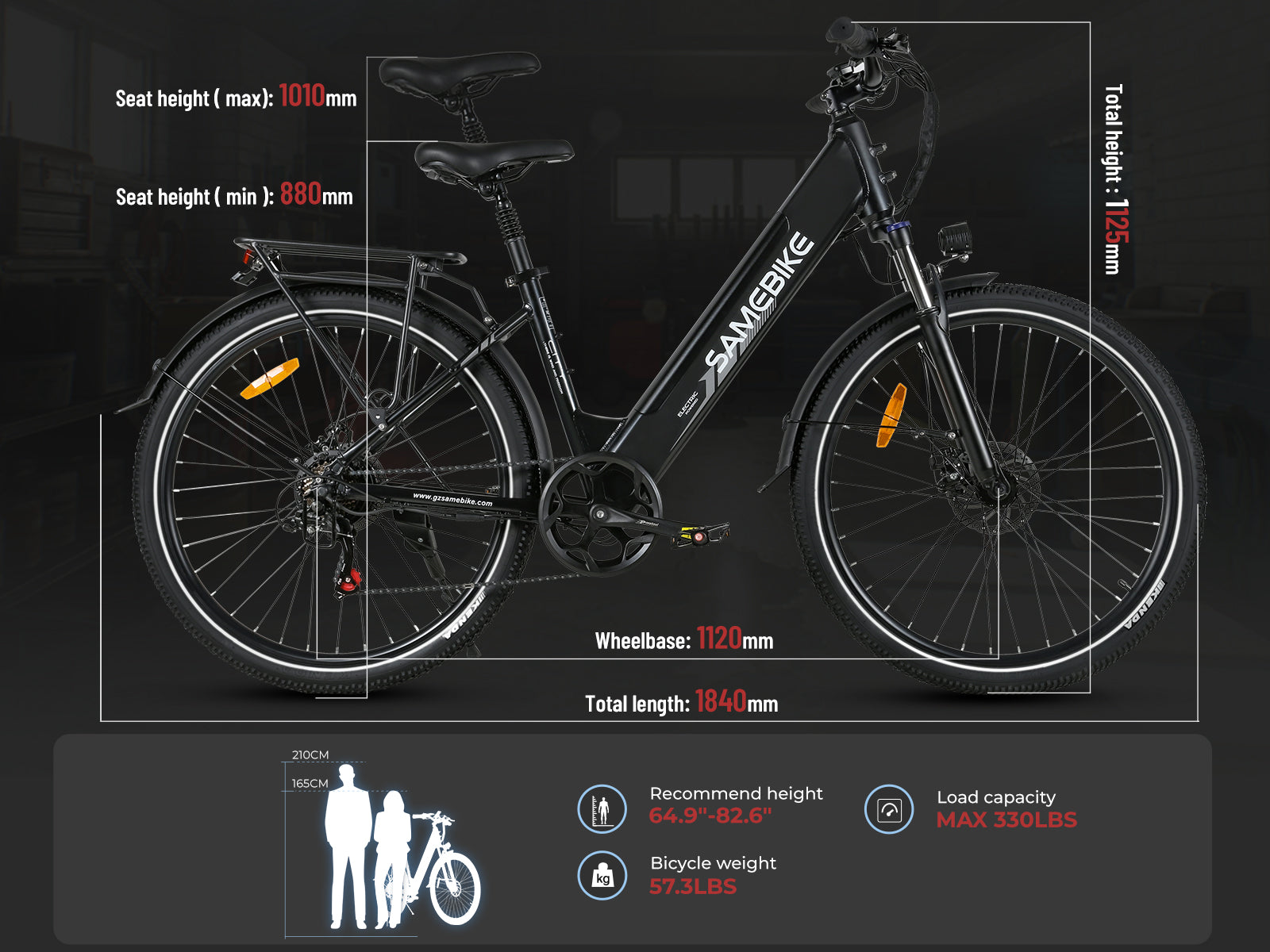 SAMEBIKE RS-A01 Pro | Vélo électrique urbain 36V 15Ah confortable