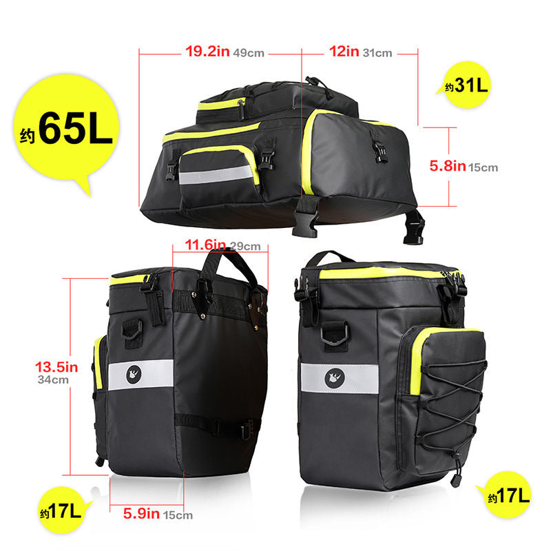 Borsa da bicicletta 3 in 1 multifunzionale, impermeabile, 65L